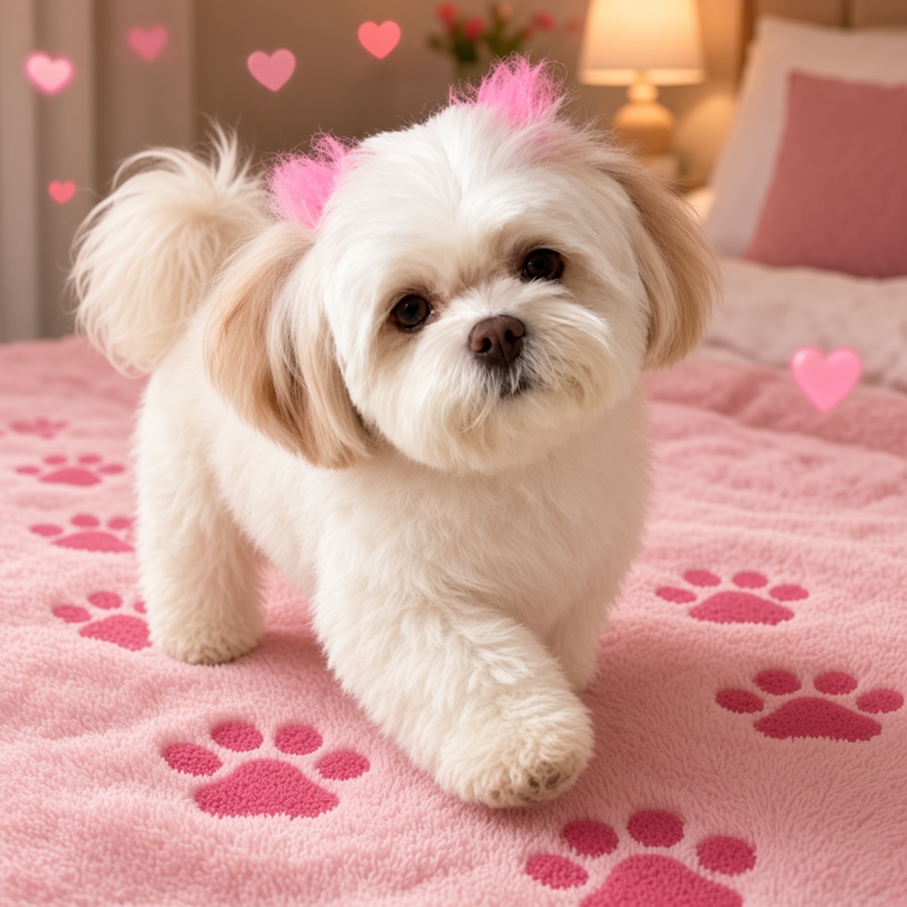 Winnie leaving pink paw prints